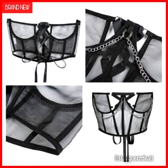 Steel Boned Mesh Waist Corset Belt for Women Gothic Punk Fashion